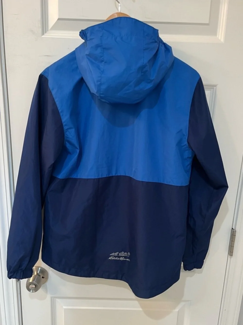 Eddie‎ Bauer Youth Large 14-16 Hooded Windbreaker Full Zip Jacket Blue Navy